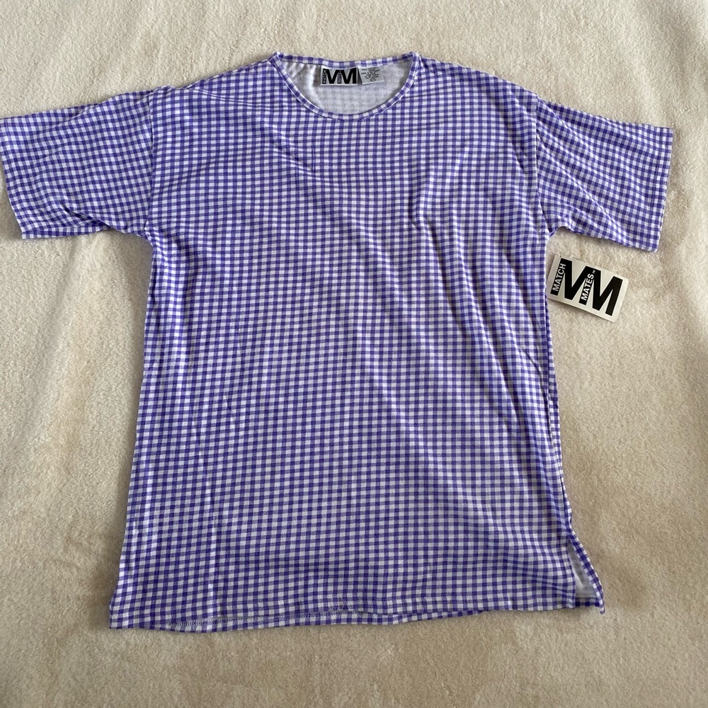 Vintage deadstock oversized cotton tee | gingham | purple | Summer